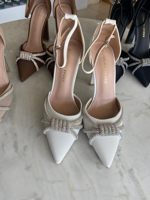 Rhinestone Embedded Pointy Ankle Strap Heels